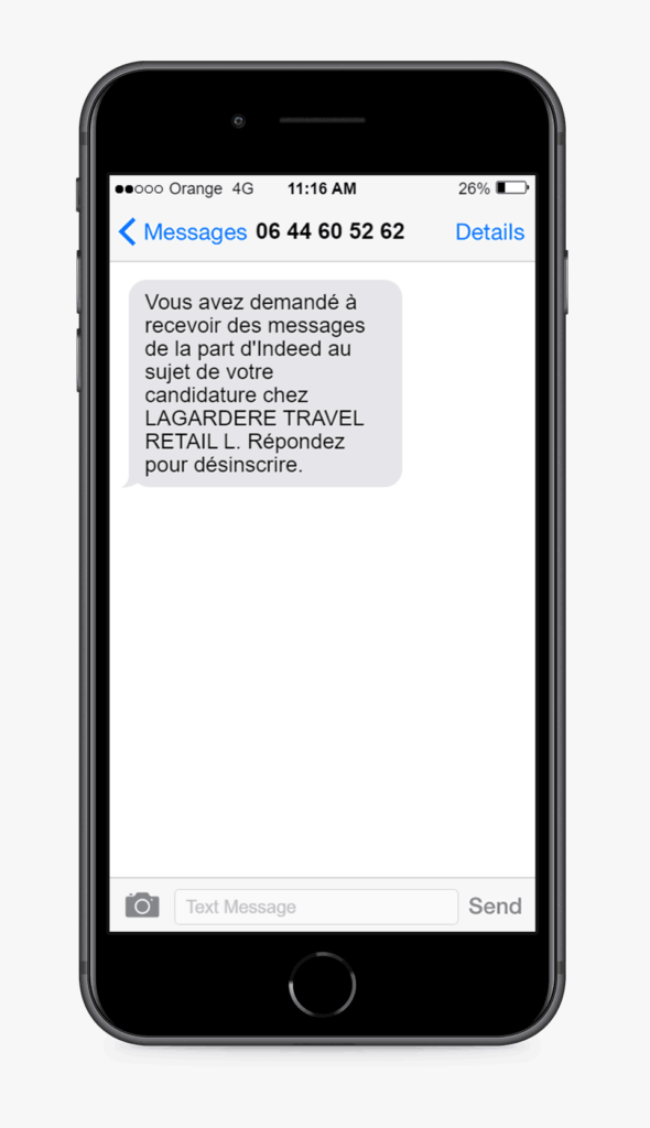 alerte indeed SMS