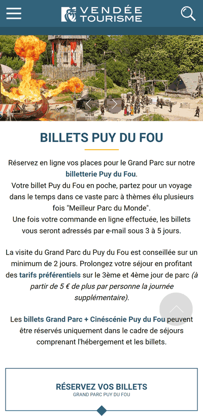 Exemple de CTA achat des billets puy du fou