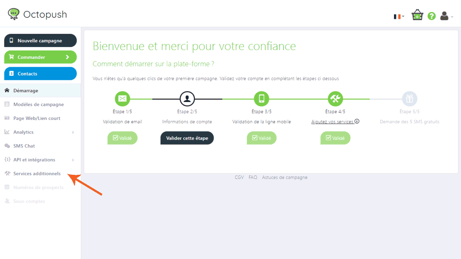 Mise en œuvre de SMS 2.0 : aller à la barre latérale services supplémentaires