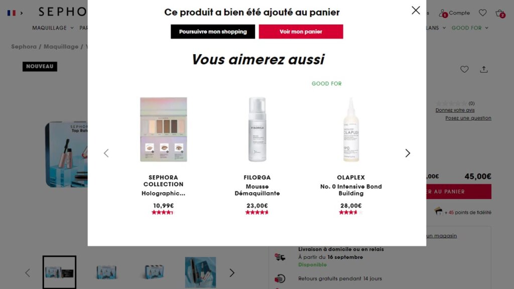 vente croisee dans la meme gamme sephora