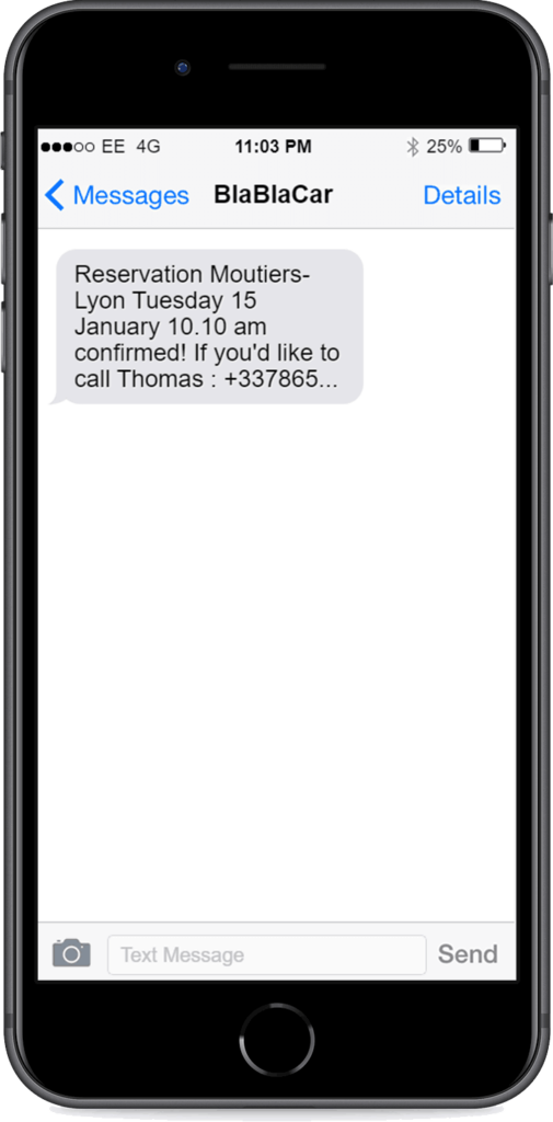 SMS example from blablacar