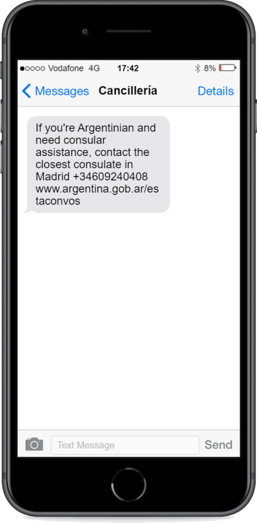 text message example from cancilleria argentina