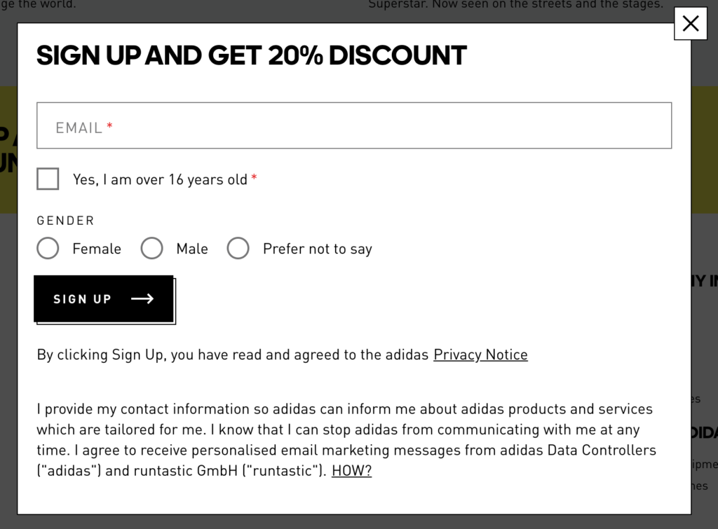 GDPR compliant form Adidas